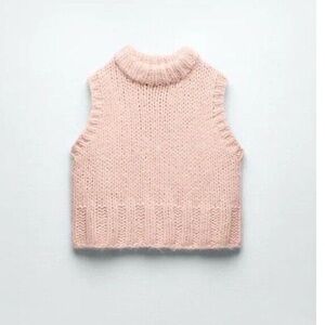ZARA Blush Pink Alpaca Wool Blend Chunky Turtleneck Sweater Vest S